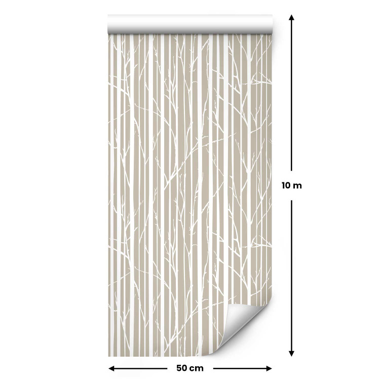 Wallpaper Forest Pattern - White Tree Trunks and Branches on a Beige Background 150035 additionalImage 7