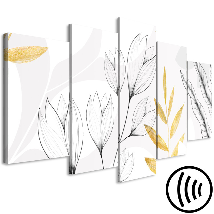 Canvas Art Print Magnolias and Foliage - Minimalist Plants in Gray and Gold 151435 additionalImage 6