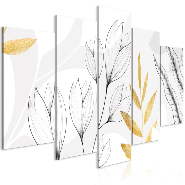 Canvas Art Print Magnolias and Foliage - Minimalist Plants in Gray and Gold 151435 additionalImage 2