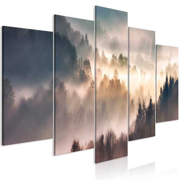 Canvas Art Print Mountainous Landscape - Sunset Among Coniferous Trees Amidst the Mist 151835 additionalImage 2