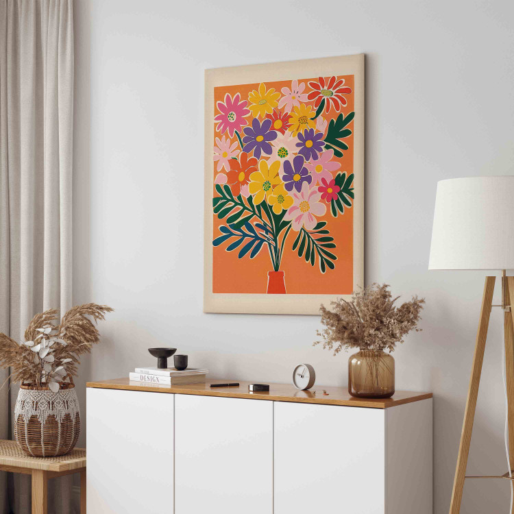 Canvas Print Bouquet of Flowers - Minimalist Composition on an Orange Background 159935 additionalImage 10