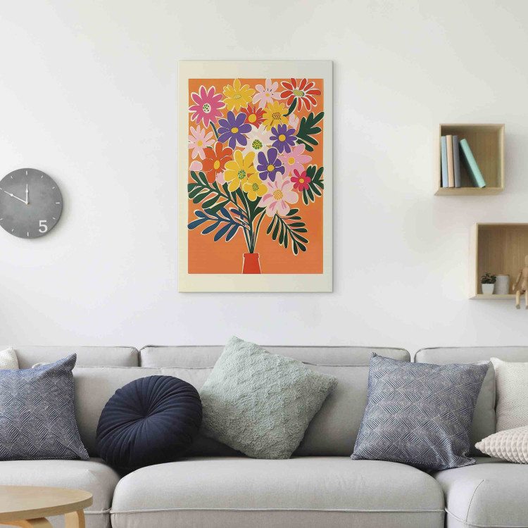 Canvas Print Bouquet of Flowers - Minimalist Composition on an Orange Background 159935 additionalImage 3