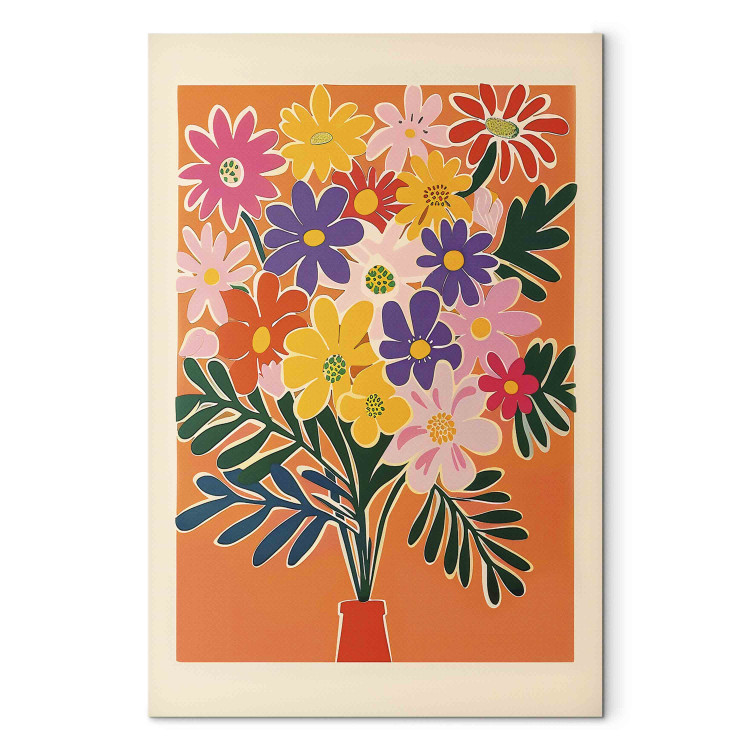 Canvas Print Bouquet of Flowers - Minimalist Composition on an Orange Background 159935 additionalImage 7