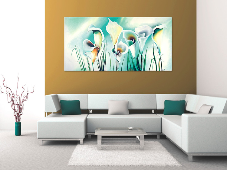 Canvas Art Print Callas (1-piece) - white floral motif with turquoise pattern 46635 additionalImage 2