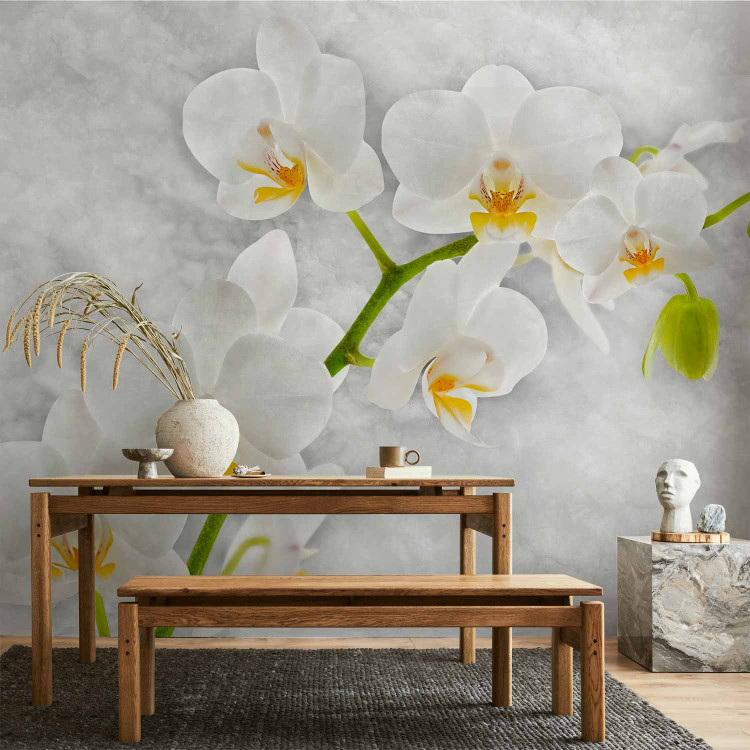 Wall Mural Lyrical Orchid - Bright Floral Motif in White with Green Elements 60235 additionalImage 6