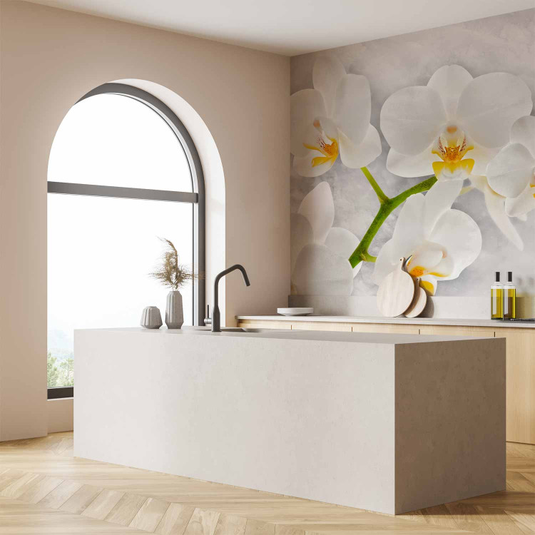 Wall Mural Lyrical Orchid - Bright Floral Motif in White with Green Elements 60235 additionalImage 7