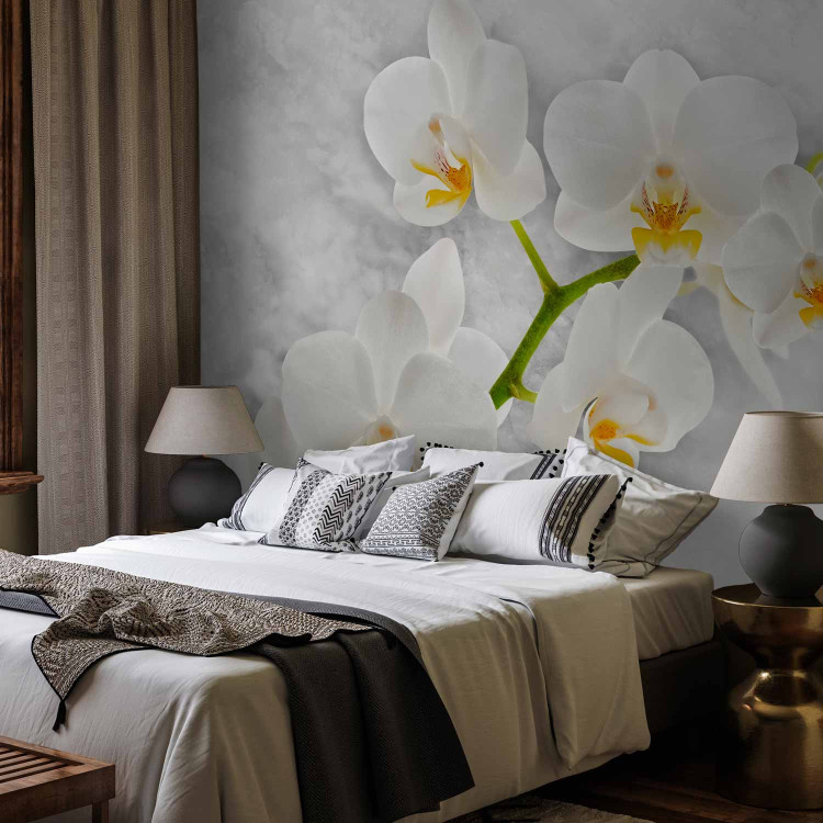 Wall Mural Lyrical Orchid - Bright Floral Motif in White with Green Elements 60235 additionalImage 2