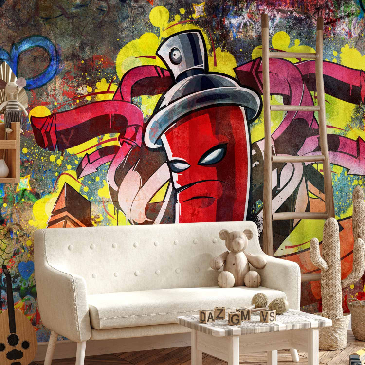 Photo Wallpaper Graffiti Monster - Street Art with Spray Can in the Center and Colourful Background 60535 additionalImage 7