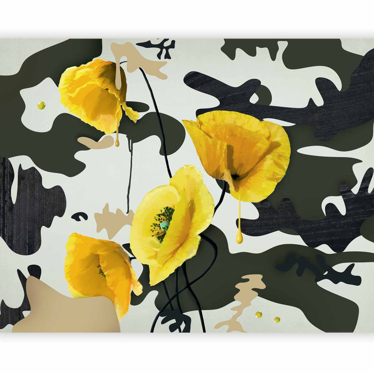 Photo Wallpaper Freshly Painted - Floral Motif with Yellow Poppies on an Abstract Background 60735 additionalImage 1