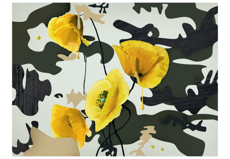 Photo Wallpaper Freshly Painted - Floral Motif with Yellow Poppies on an Abstract Background 60735 additionalImage 1