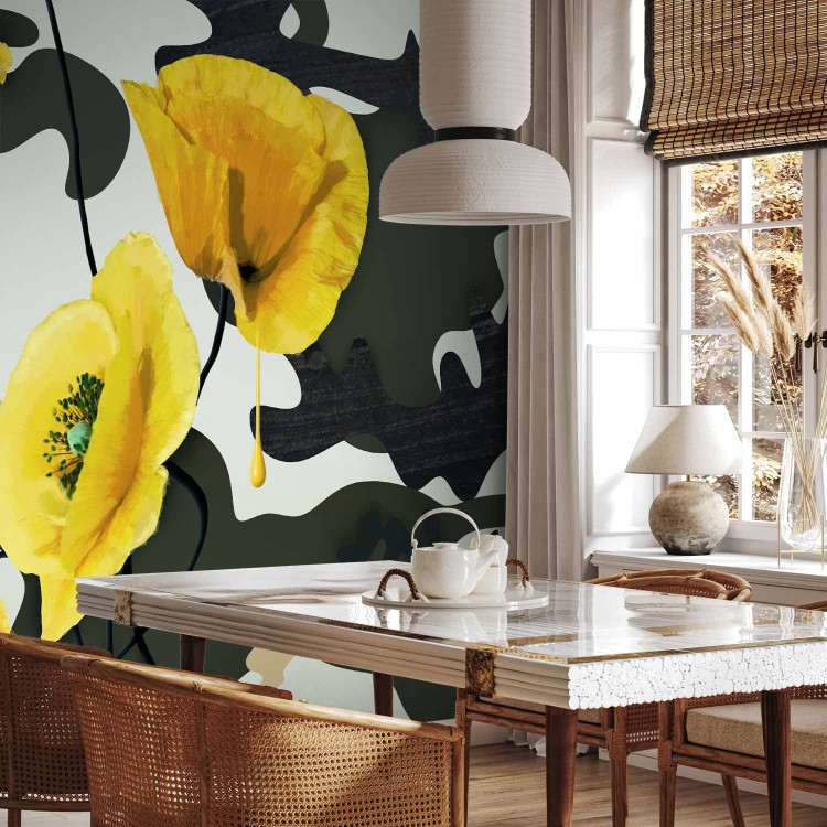 Photo Wallpaper Freshly Painted - Floral Motif with Yellow Poppies on an Abstract Background 60735 additionalImage 7