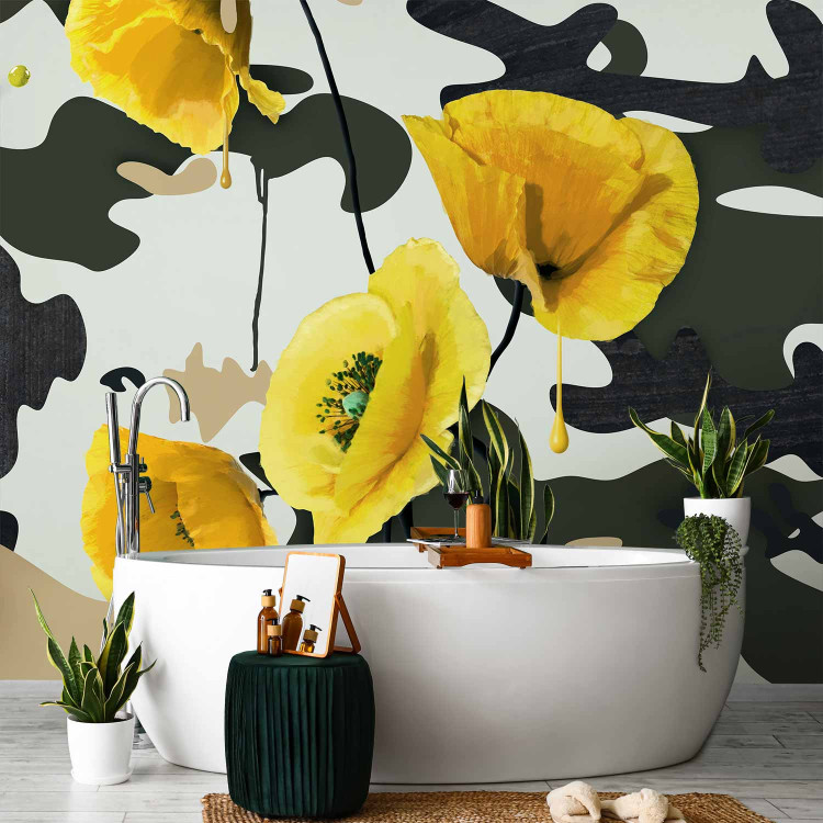 Photo Wallpaper Freshly Painted - Floral Motif with Yellow Poppies on an Abstract Background 60735 additionalImage 8
