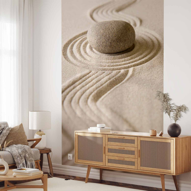 Photo Wallpaper Orient - Feng Shui motif with Zen stone on sand in a geometric pattern 61435