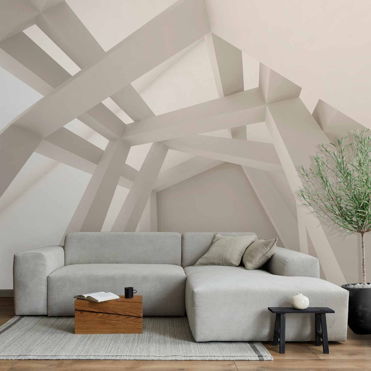 Photo Wallpaper Geometric Architecture - Modern Cream Space with Columns 64835