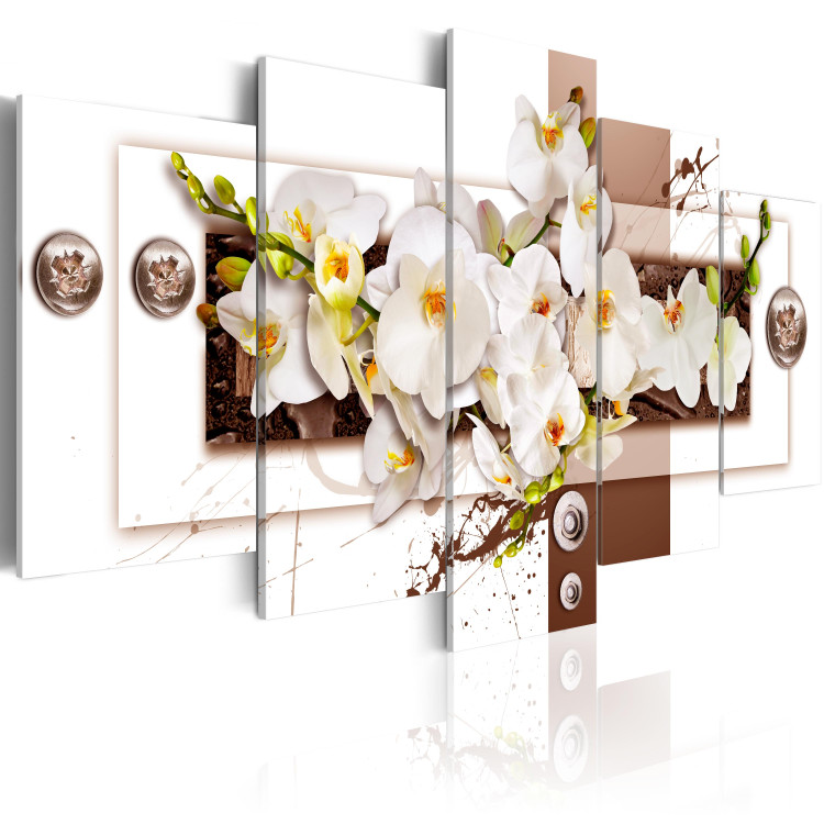 Canvas Art Print Floral Installation (5-piece) - Orchids on Geometric Background 92735 additionalImage 2