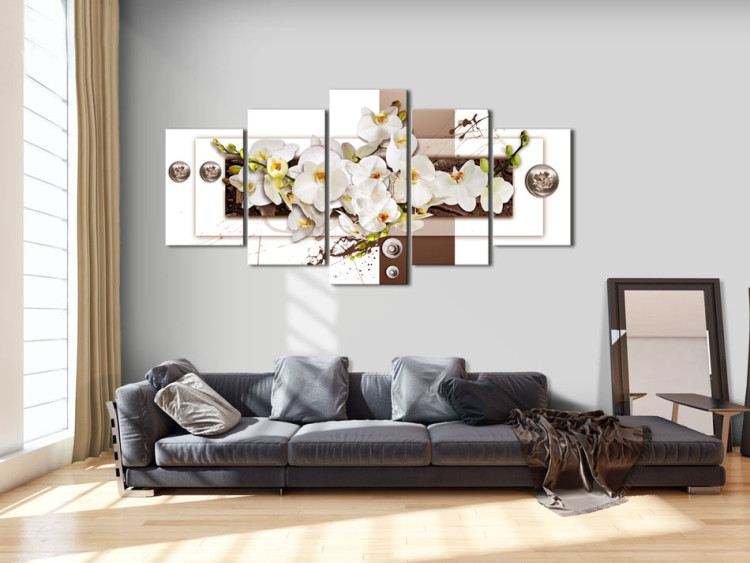 Canvas Art Print Floral Installation (5-piece) - Orchids on Geometric Background 92735 additionalImage 3