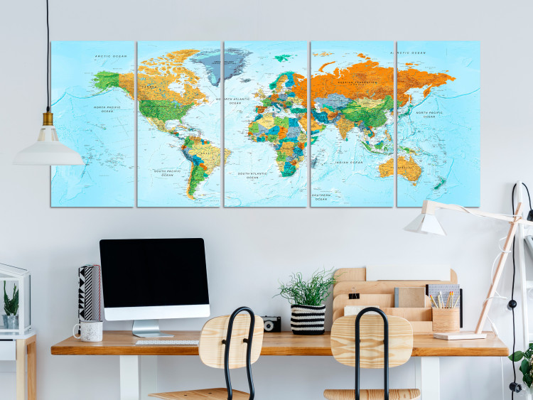 Canvas Art Print Detailed World Map (5-piece) - Seven Continents in Color 99035 additionalImage 3