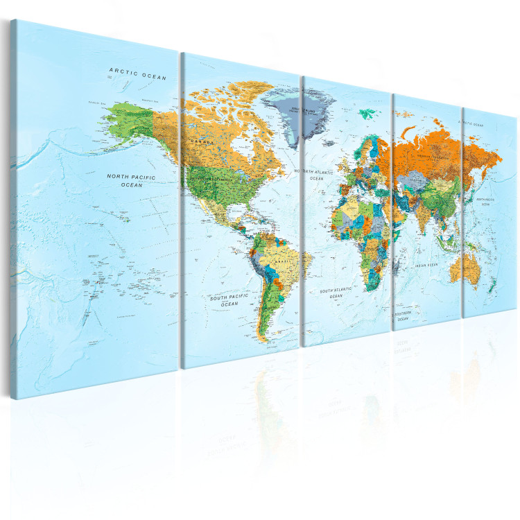 Canvas Art Print Detailed World Map (5-piece) - Seven Continents in Color 99035 additionalImage 2