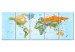 Canvas Art Print Detailed World Map (5-piece) - Seven Continents in Color 99035