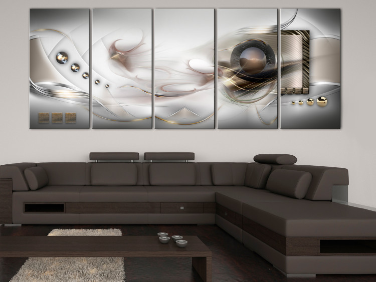 Canvas Print Pearl Mist (5-part) Narrow - Abstraction in the Form of White Smoke 108445 additionalImage 3