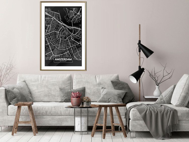 Wall Poster Dark Map of Amsterdam - black and white composition with simple inscriptions 118145 additionalImage 15