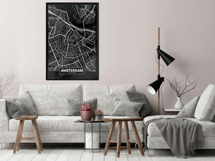 Wall Poster Dark Map of Amsterdam - black and white composition with simple inscriptions 118145 additionalImage 6