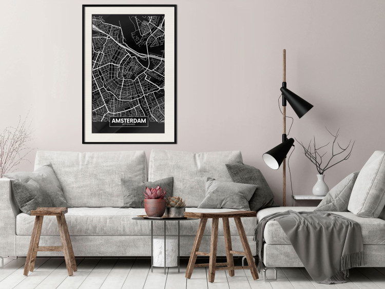 Wall Poster Dark Map of Amsterdam - black and white composition with simple inscriptions 118145 additionalImage 24