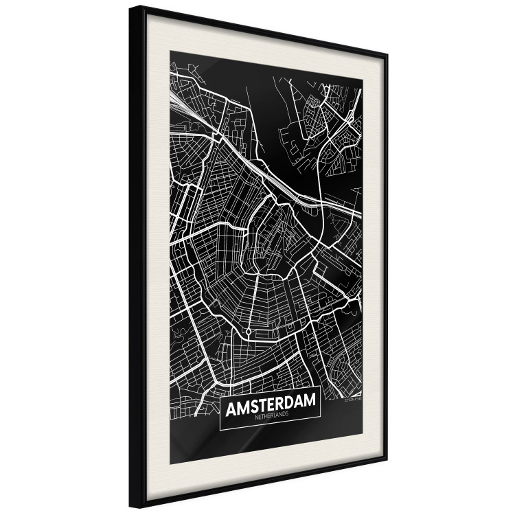 Wall Poster Dark Map of Amsterdam - black and white composition with simple inscriptions 118145 additionalImage 2