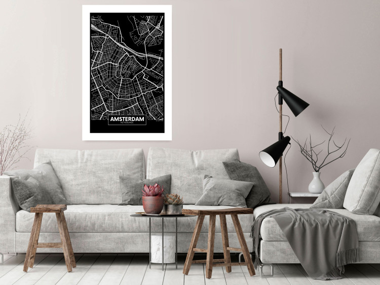 Wall Poster Dark Map of Amsterdam - black and white composition with simple inscriptions 118145 additionalImage 3