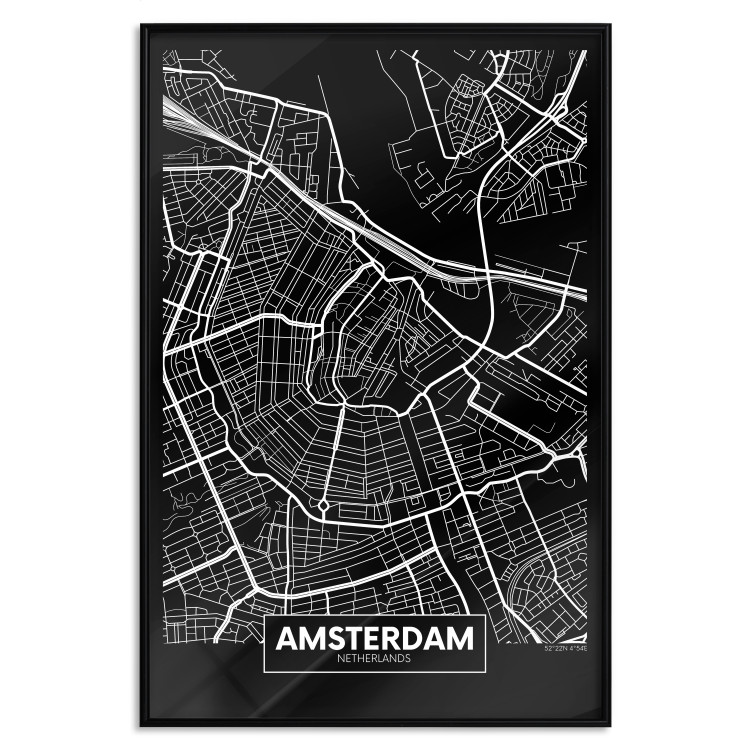 Wall Poster Dark Map of Amsterdam - black and white composition with simple inscriptions 118145 additionalImage 18