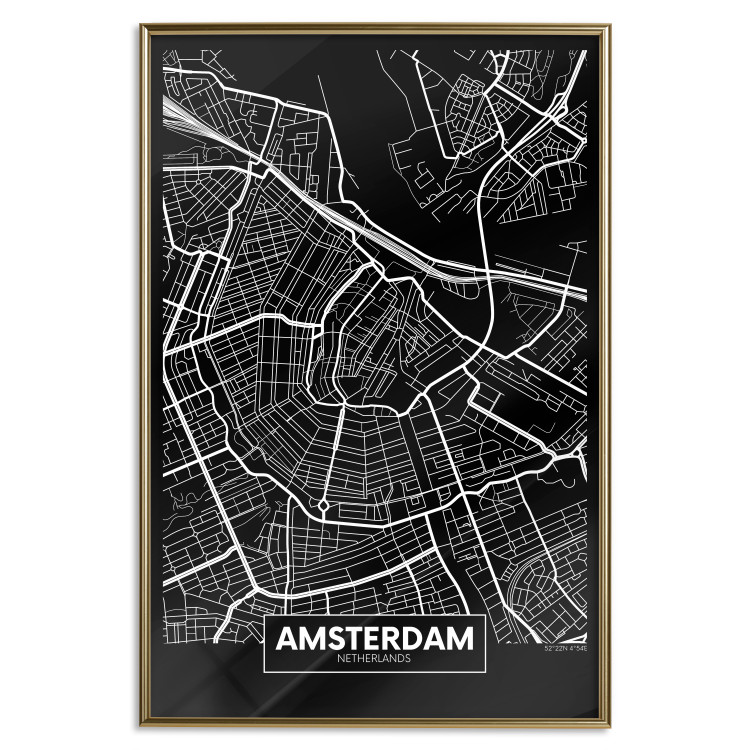 Wall Poster Dark Map of Amsterdam - black and white composition with simple inscriptions 118145 additionalImage 17