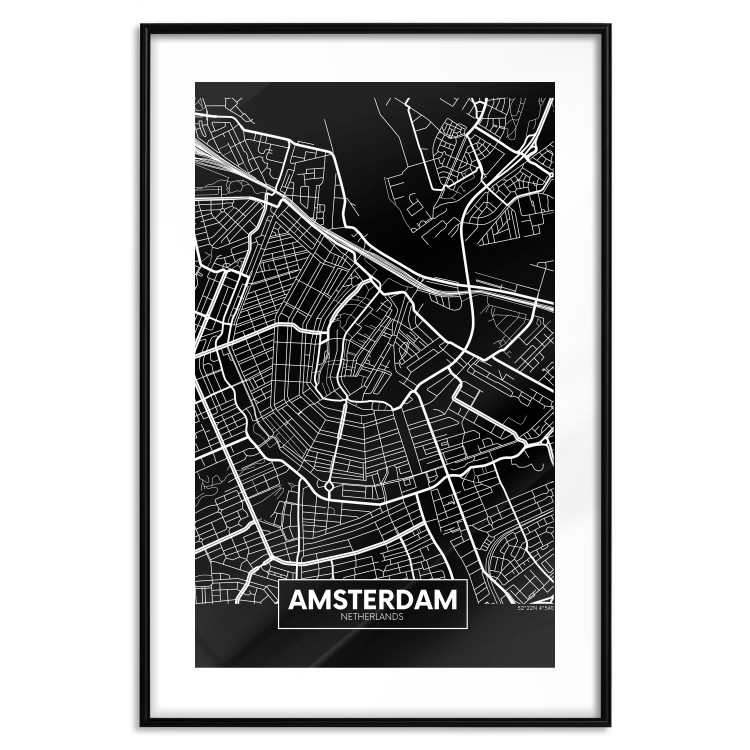 Wall Poster Dark Map of Amsterdam - black and white composition with simple inscriptions 118145 additionalImage 17