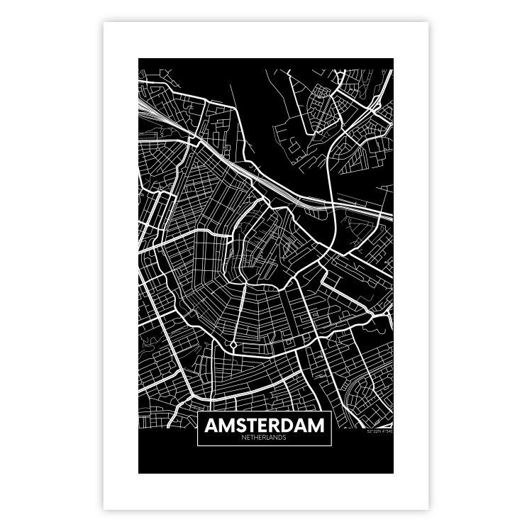Wall Poster Dark Map of Amsterdam - black and white composition with simple inscriptions 118145 additionalImage 25