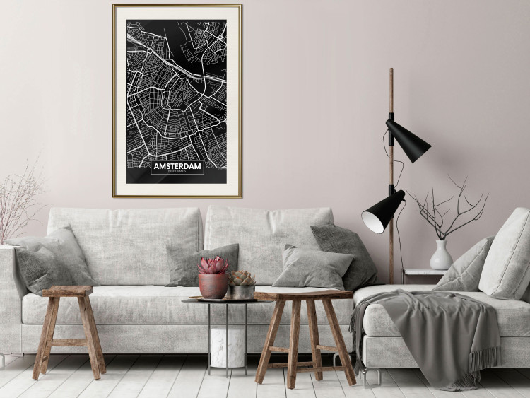 Wall Poster Dark Map of Amsterdam - black and white composition with simple inscriptions 118145 additionalImage 22