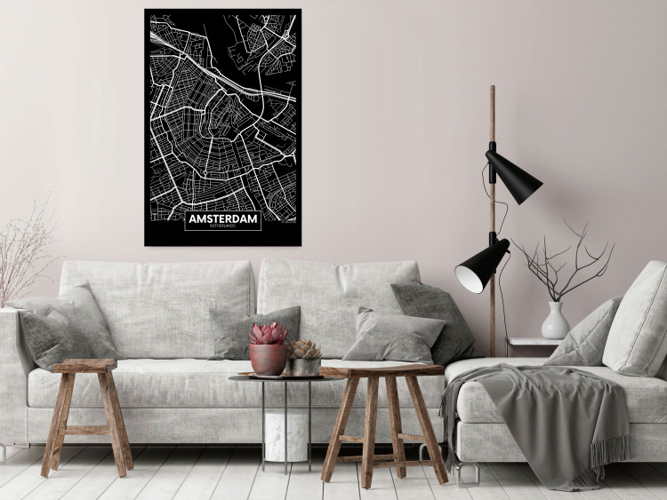 Wall Poster Dark Map of Amsterdam - black and white composition with simple inscriptions 118145 additionalImage 2