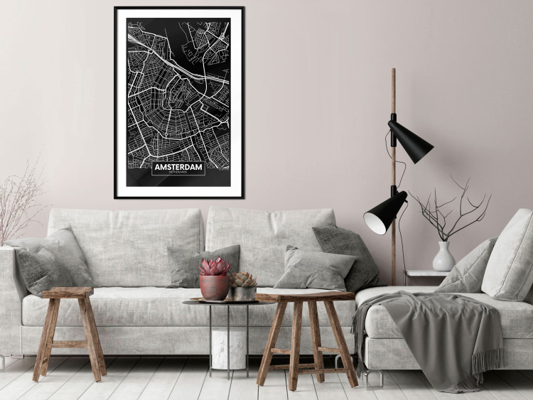 Wall Poster Dark Map of Amsterdam - black and white composition with simple inscriptions 118145 additionalImage 23