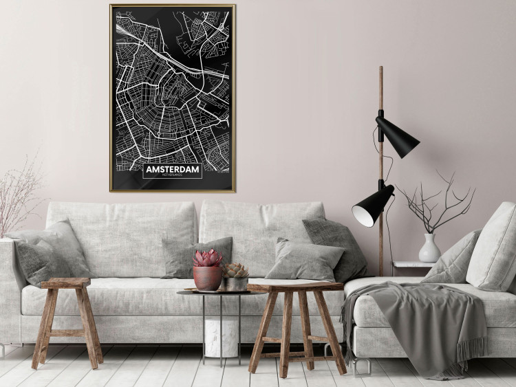 Wall Poster Dark Map of Amsterdam - black and white composition with simple inscriptions 118145 additionalImage 7