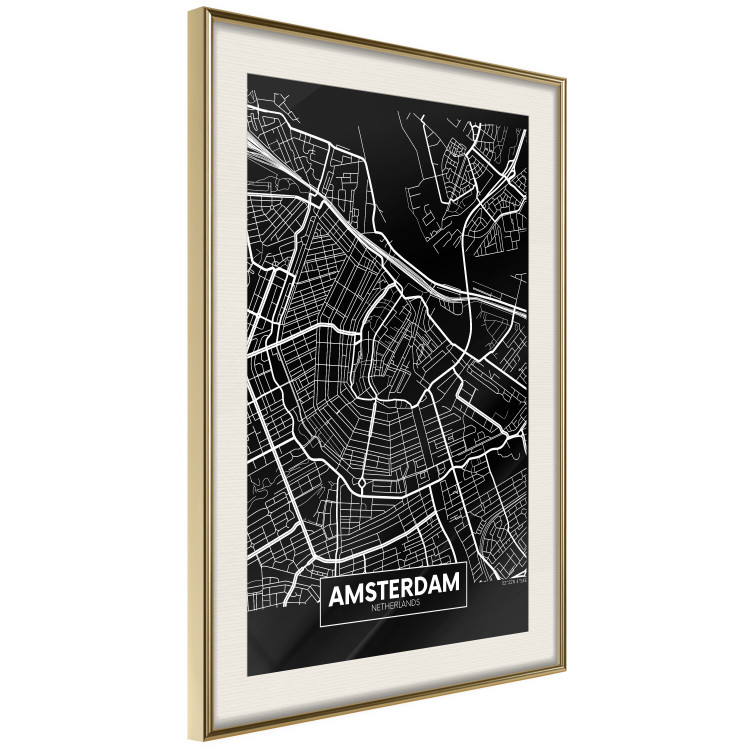 Wall Poster Dark Map of Amsterdam - black and white composition with simple inscriptions 118145 additionalImage 3