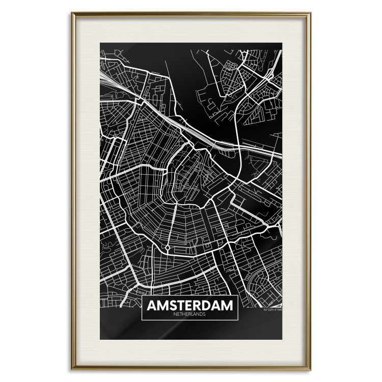 Wall Poster Dark Map of Amsterdam - black and white composition with simple inscriptions 118145 additionalImage 20