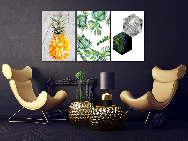 Canvas Art Print Symbols of the tropics - a triptych of tropical nature and marble 118445 additionalImage 3