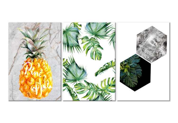 Canvas Art Print Symbols of the tropics - a triptych of tropical nature and marble 118445