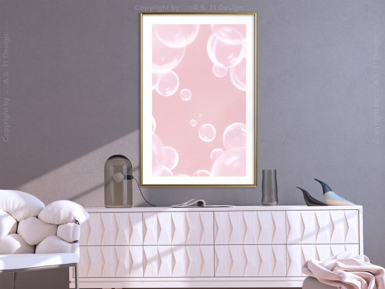 Poster Subtle Breeze - shiny soap bubbles flying on a pink background 122945 additionalImage 13