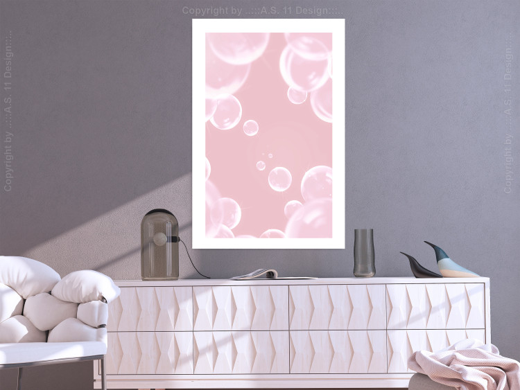 Poster Subtle Breeze - shiny soap bubbles flying on a pink background 122945 additionalImage 2