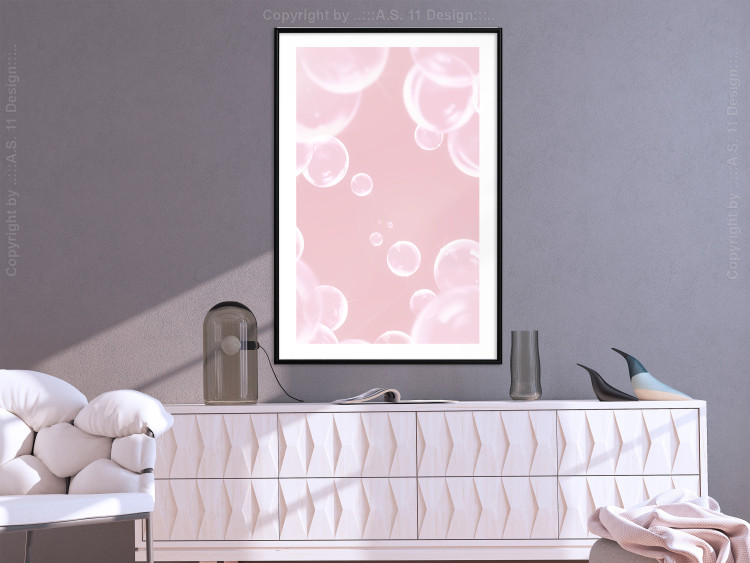 Poster Subtle Breeze - shiny soap bubbles flying on a pink background 122945 additionalImage 4
