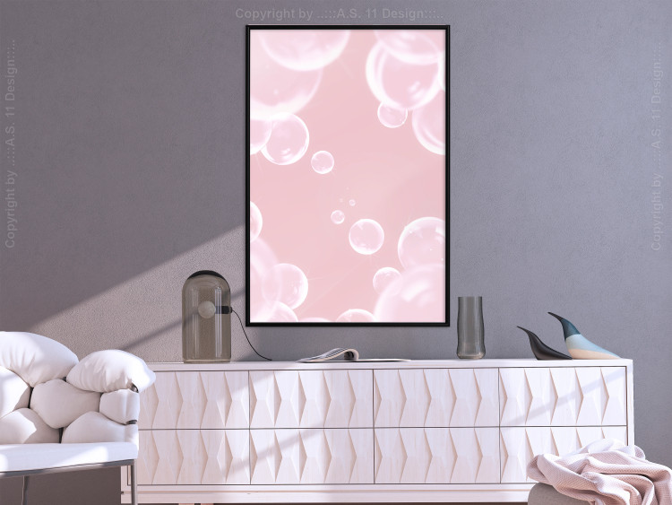 Poster Subtle Breeze - shiny soap bubbles flying on a pink background 122945 additionalImage 3