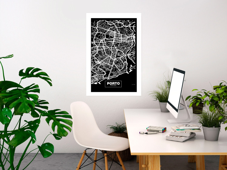 Wall Poster Negative Map: Porto - black and white city map in Portugal 123045 additionalImage 2