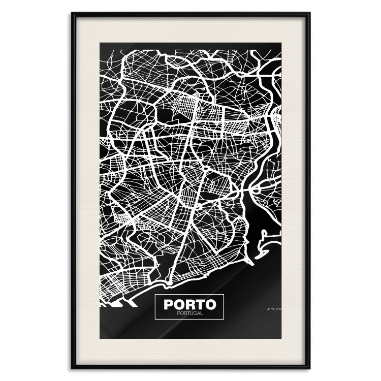 Wall Poster Negative Map: Porto - black and white city map in Portugal 123045 additionalImage 18