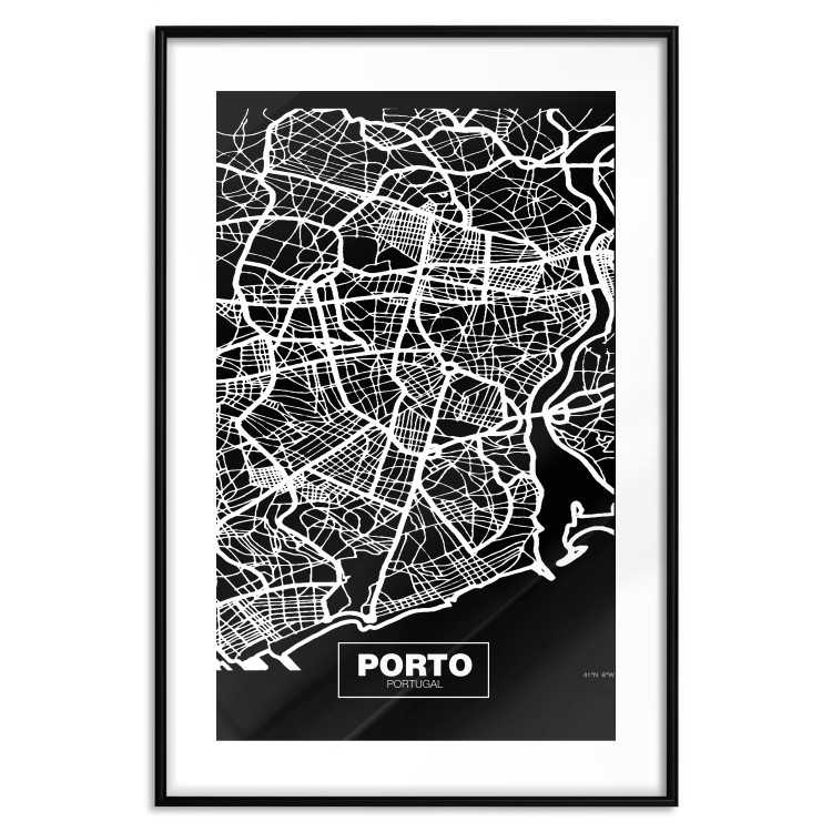 Wall Poster Negative Map: Porto - black and white city map in Portugal 123045 additionalImage 15