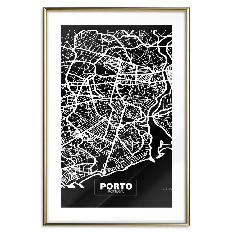 Wall Poster Negative Map: Porto - black and white city map in Portugal 123045 additionalImage 16