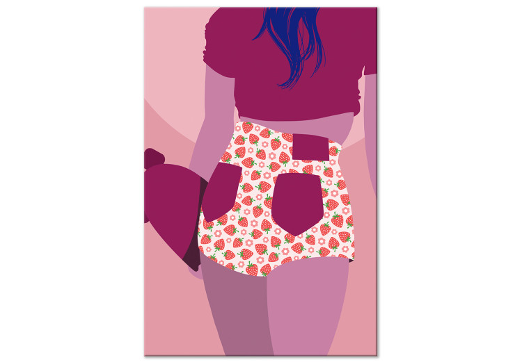 Canvas Art Print Woman in shorts - pink and purple graphic with a woman silhouette 123345